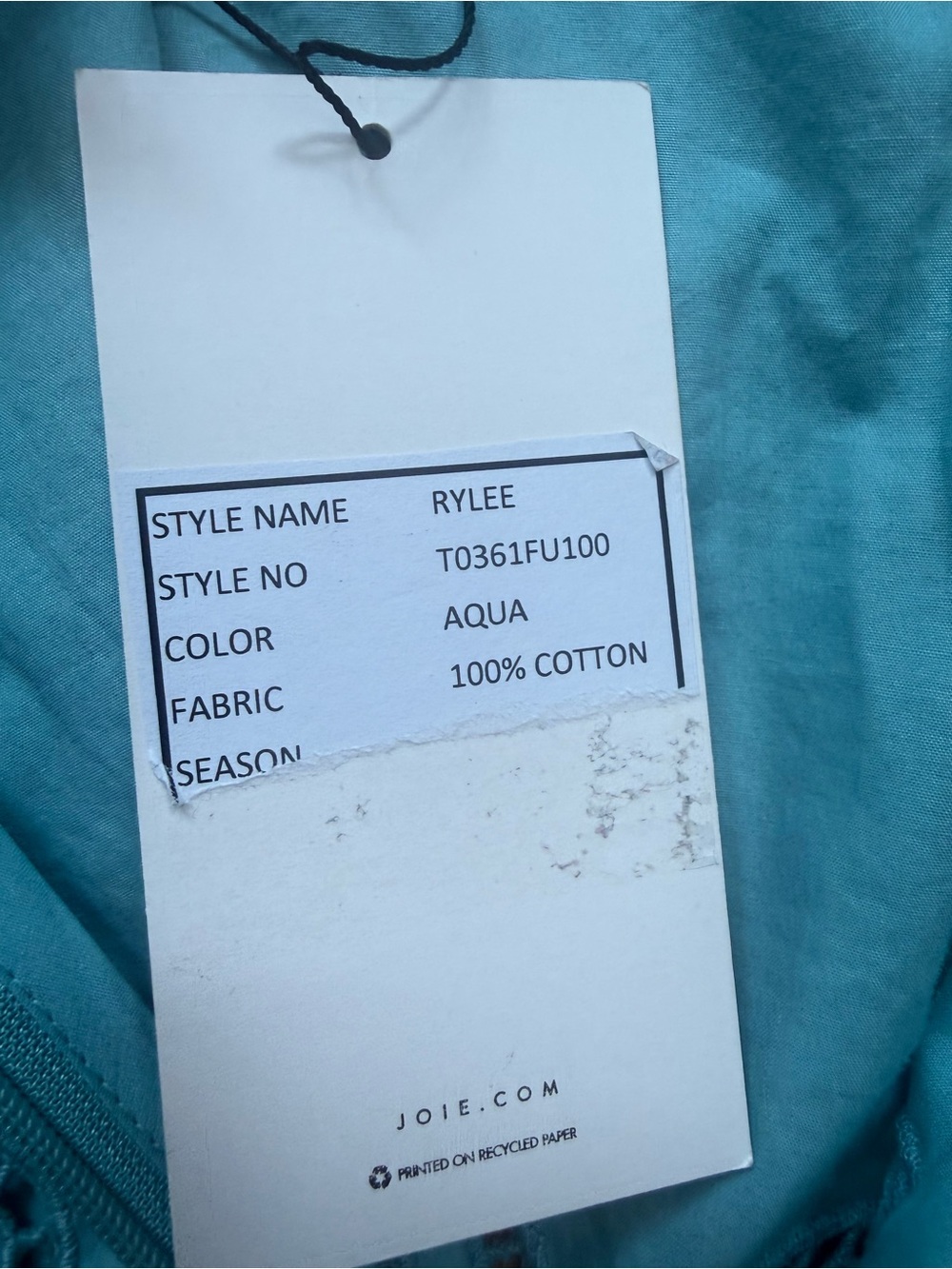 NWT Joie Rylee Aqua Embroidered Cotton Crop Top Size Medium - Picture 3 of 4